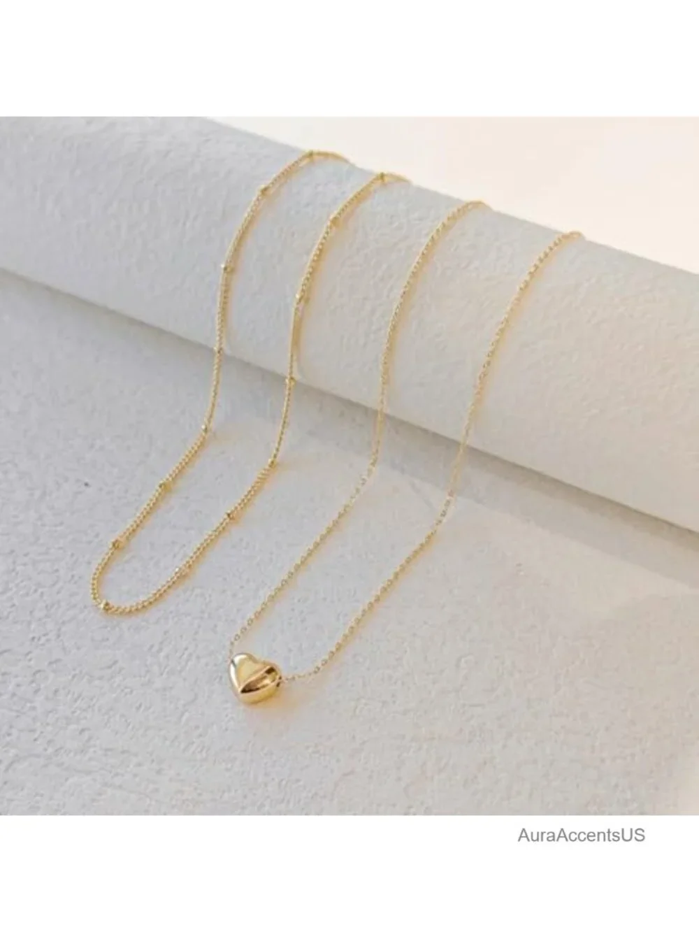 14K Gold Plated Layered Heart Pendant Necklace for Women